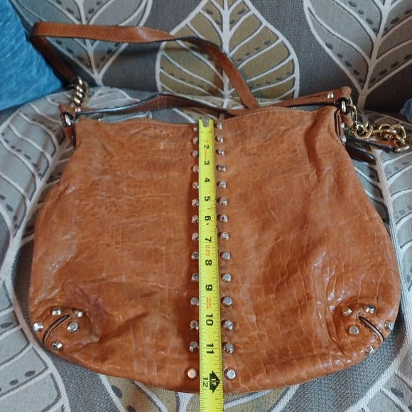 MICHAEL KORS Uptown Astor Tote Studded Cognac Brown Leather Large Hobo Bag 13" - Picture 12 of 16